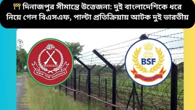 🚧 দিনাজপুর সীমান্তে উত্তেজনা: দুই বাংলাদেশিকে ধরে নিয়ে গেল বিএসএফ, পাল্টা প্রতিক্রিয়ায় আটক দুই ভারতীয়